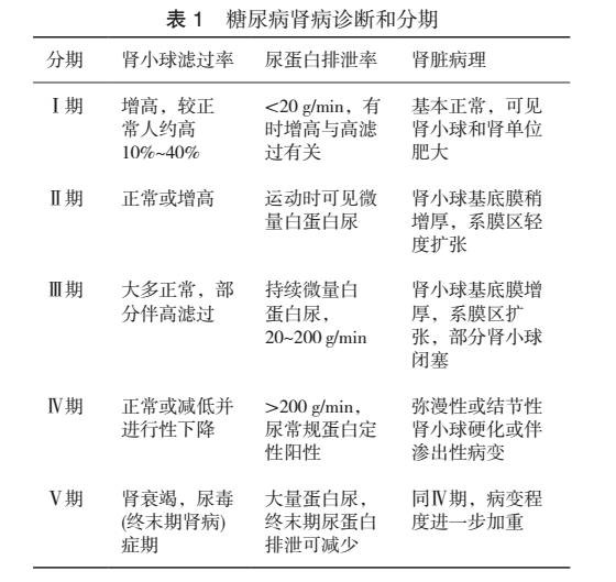 目前国际公认的1型糖尿病肾病分期采用mogensen分期,见表1.1.